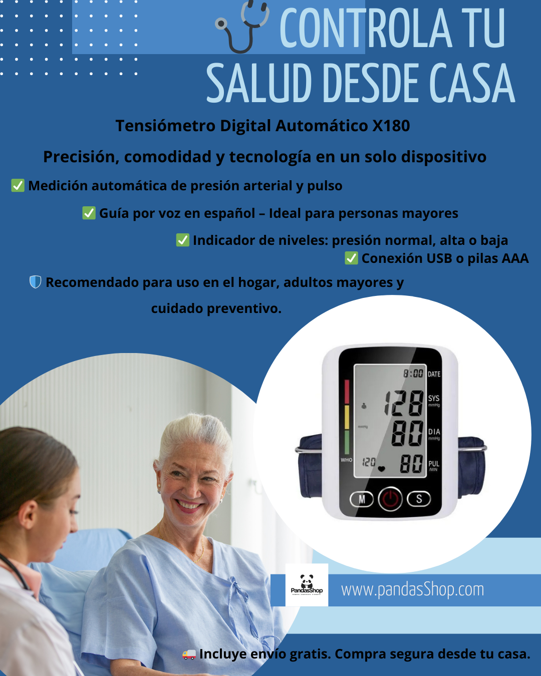 Tensiómetro Automático X180 – Medición Precisa con Voz en Español